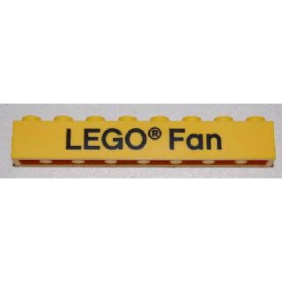 Brick 1 x 8 with Black 'LEGO Fan' Text Pattern on front and 'ANNO 1958' Text Pattern on back