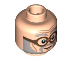 Minifigure, Head Male Gray Beard and Eyebrows, Brown Glasses Pattern (HP Ernie Prang) - Hollow Stud