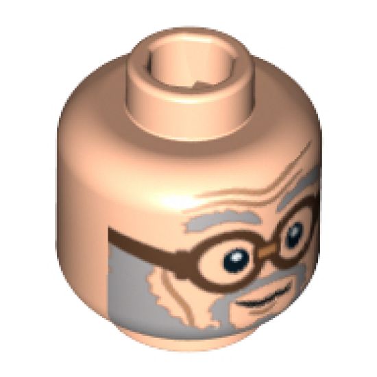 Minifigure, Head Male Gray Beard and Eyebrows, Brown Glasses Pattern (HP Ernie Prang) - Hollow Stud
