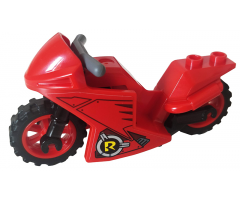 Riding Cycle Motorcycle Sport Bike with Black Frame, Red Wheels and Dark Bluish Gray Handlebars with Robin Logo and Vents Pattern on Both Sides (Stickers) - Set 76159