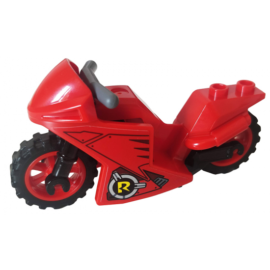 Riding Cycle Motorcycle Sport Bike with Black Frame, Red Wheels and Dark Bluish Gray Handlebars with Robin Logo and Vents Pattern on Both Sides (Stickers) - Set 76159
