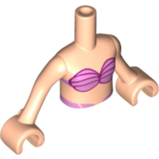 Mini Doll, Torso Friends Girl Bright and Dark Pink Bikini Shell Bra Top Pattern, Light Nougat Arms with Hands