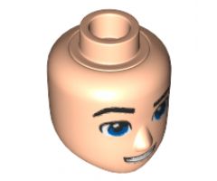 Mini Doll, Head Friends Male Large with Blue Eyes, Black Eyebrows, Right Raised Eyebrow, Open Mouth Smile Pattern (Steve Trevor)