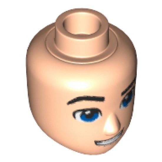 Mini Doll, Head Friends Male Large with Blue Eyes, Black Eyebrows, Right Raised Eyebrow, Open Mouth Smile Pattern (Steve Trevor)