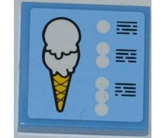 Tile 2 x 2 with Ice Cream Cone and Menu Pattern (Sticker) - Set 3816