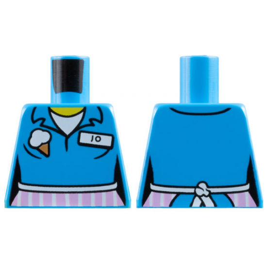 Torso Female Shirt with Ice Cream Cone, 'JO' Name Tag and Pink Apron with White Stripes Pattern