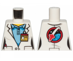 Torso Female Lab Coat over Medium Blue Shirt, ID Badge on Front, Space Shuttle Logo on Back Pattern