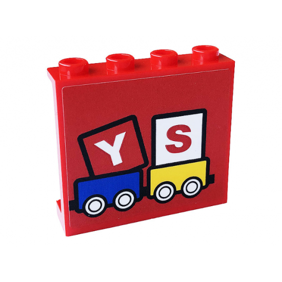 Panel 1 x 4 x 3 with Side Supports - Hollow Studs with 'YS', Blue and Yellow Railroad Cars Pattern (Sticker) - Set 60233