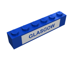 Brick 1 x 6 with Blue in White 'GLASGOW' Pattern