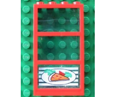Window 1 x 4 x 6 Frame with 3 Panes, Fixed Glass with Trans-Light Blue Glass with Pizza Pointing Right Pattern (Sticker) - Set 4556