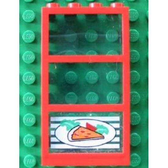 Window 1 x 4 x 6 Frame with 3 Panes, Fixed Glass with Trans-Light Blue Glass with Pizza Pointing Right Pattern (Sticker) - Set 4556