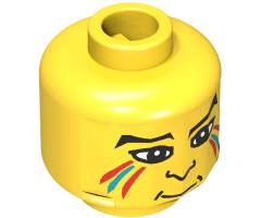 Minifigure, Head Face Paint with Red and Blue Painted Lines, Eyebrows, Pupils, Nose Pattern - Blocked Open Stud