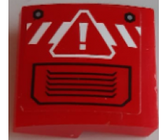 Slope, Curved 2 x 2 with Danger Sign on White Danger Stripes and Black Vent on Red Background Pattern (Sticker) - 60185