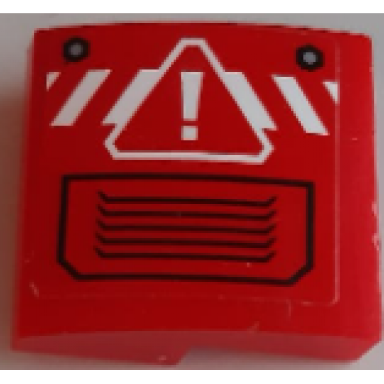 Slope, Curved 2 x 2 with Danger Sign on White Danger Stripes and Black Vent on Red Background Pattern (Sticker) - 60185