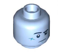 Minifigure, Head Dual Sided Black Raised Eyebrow, Dark Azure Cheek Scar, Nervous / Puzzled Pattern - Hollow Stud