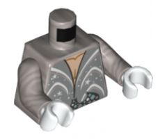 Torso Suit with White Curved Lines, Stars and Dots Pattern / Flat Silver Arms / White Hands