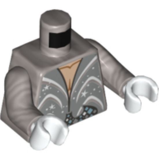 Torso Suit with White Curved Lines, Stars and Dots Pattern / Flat Silver Arms / White Hands