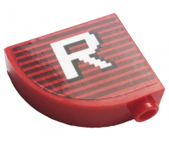 Slope, Curved 3 x 1 x 2 with Stud with Gray Stripes and White Letter 'R' Pattern (Sticker) - Set 10272