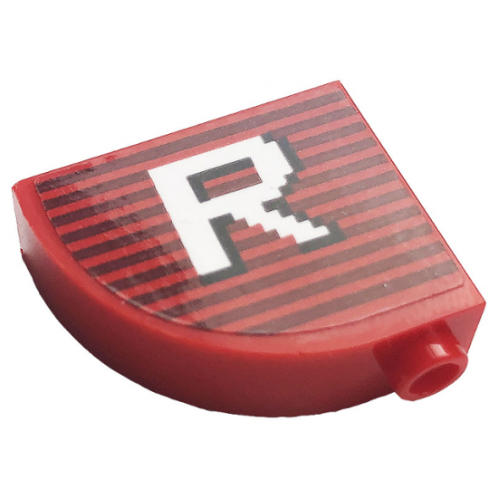 Slope, Curved 3 x 1 x 2 with Stud with Gray Stripes and White Letter 'R' Pattern (Sticker) - Set 10272