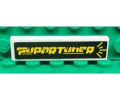 Tile 1 x 4 with Yellow 'SuparTuner' on Black Background Pattern (Sticker) - Set 8681