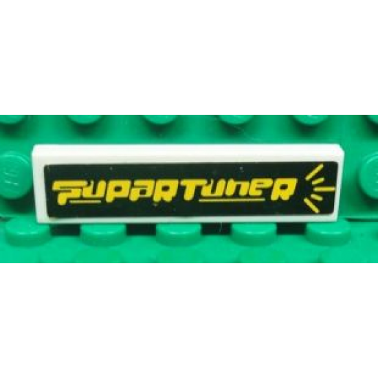 Tile 1 x 4 with Yellow 'SuparTuner' on Black Background Pattern (Sticker) - Set 8681