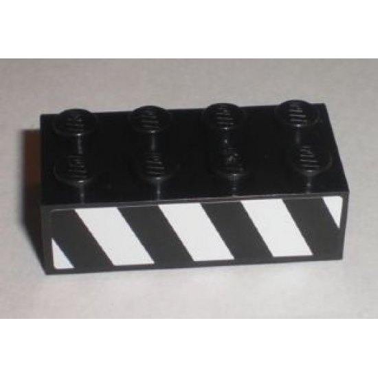 Brick 2 x 4 with Black and White Danger Stripes Pattern Model Right (Sticker) - Set 8211
