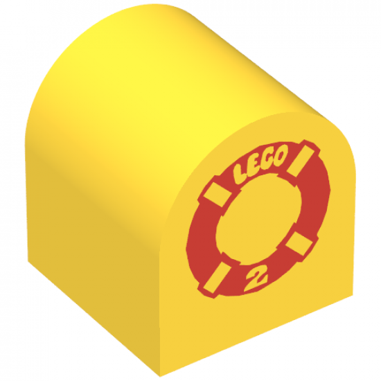 Duplo, Brick 2 x 2 x 2 Curved Top with Life Preserver and Lego Logo Pattern