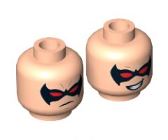 Minifigure, Head Dual Sided Male Black Eye Mask with Red Eye Holes Determined / Smile Pattern (Nightwing) - Hollow Stud