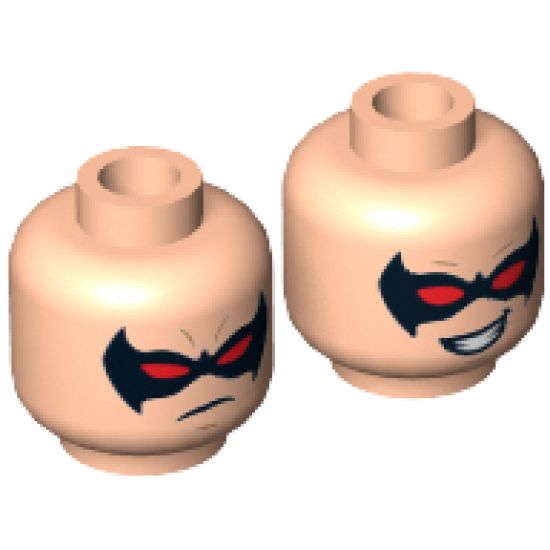 Minifigure, Head Dual Sided Male Black Eye Mask with Red Eye Holes Determined / Smile Pattern (Nightwing) - Hollow Stud