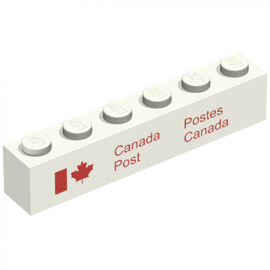 Brick 1 x 6 with 'Canada Post' and 'Postes Canada' Logo Pattern