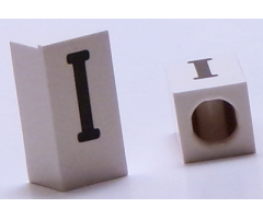 Tile, Modified 1 x 2 x 5/6 with Stud Hole in End and Black 'I' Upper Case Pattern