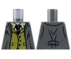 Torso Suit Jacket over Olive Green Vest, White Shirt and Tie Pattern