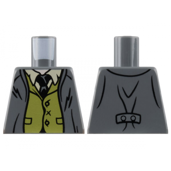 Torso Suit Jacket over Olive Green Vest, White Shirt and Tie Pattern