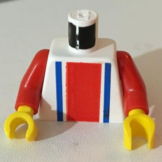 Torso Soccer Vertical Striped Red/Blue and No. 18 on Back Pattern / Red Arms / Yellow Hands