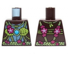 Torso Gorilla with Leaf Top and Belt, Pink Flowers and Blue Round Jewel (Chi) Pattern