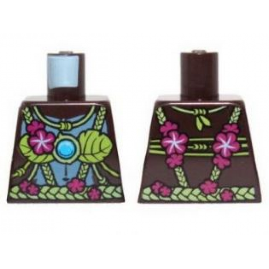 Torso Gorilla with Leaf Top and Belt, Pink Flowers and Blue Round Jewel (Chi) Pattern