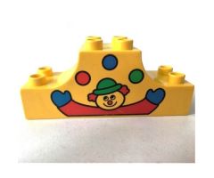 Duplo, Brick 2 x 6 x 2 Curved Ends with Clown and Three Balls Pattern