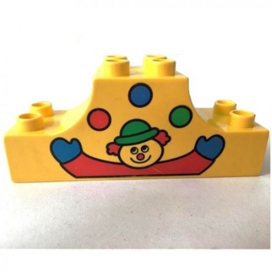 Duplo, Brick 2 x 6 x 2 Curved Ends with Clown and Three Balls Pattern