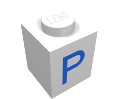 Brick 1 x 1 with Blue 'P' Pattern