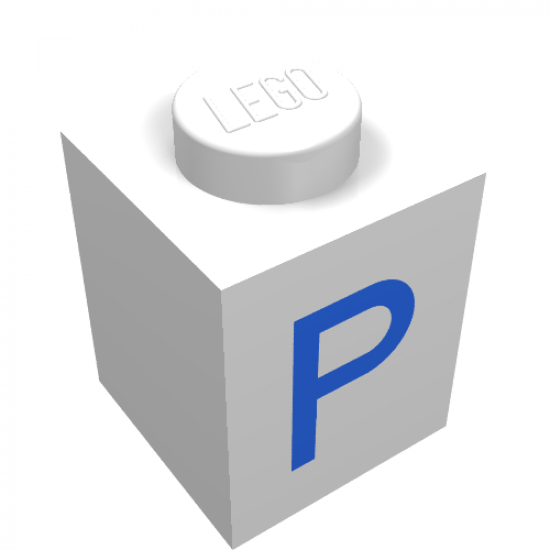 Brick 1 x 1 with Blue 'P' Pattern