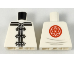 Torso Ninjago Robe with Gray Trim, White Frog Clasps and Red Flower Medallion and Light Bluish Gray Lines on Back Pattern