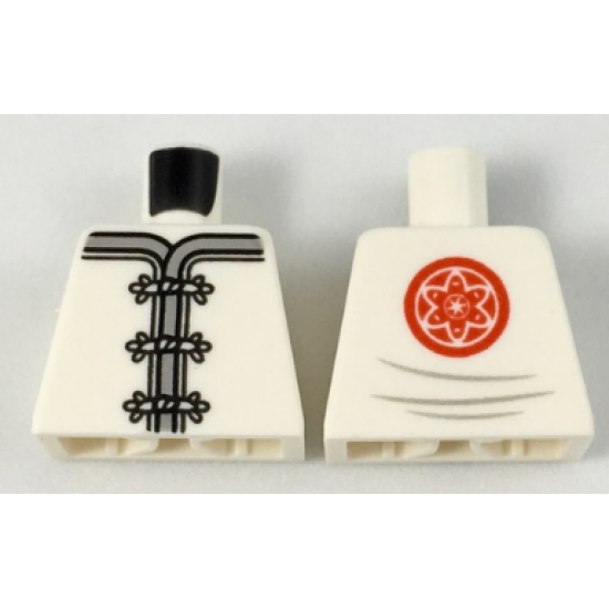 Torso Ninjago Robe with Gray Trim, White Frog Clasps and Red Flower Medallion and Light Bluish Gray Lines on Back Pattern