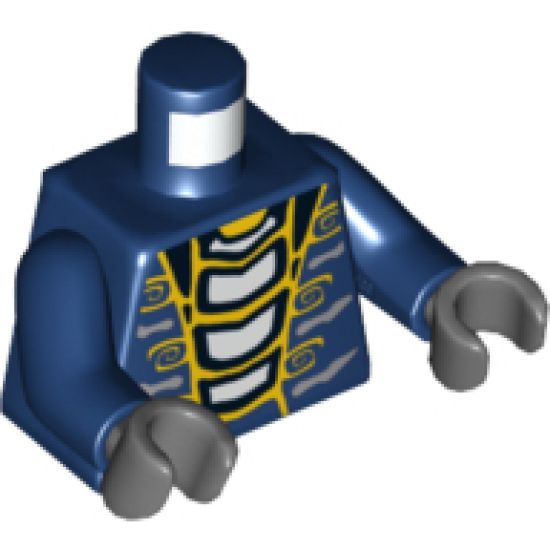Torso Ninjago Snake with Yellow and Light Blue Scales Pattern / Dark Blue Arms / Dark Bluish Gray Hands