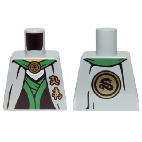 Torso Ninjago Robe with Green Sash, Asian Characters and Gold Snake Emblem Pattern