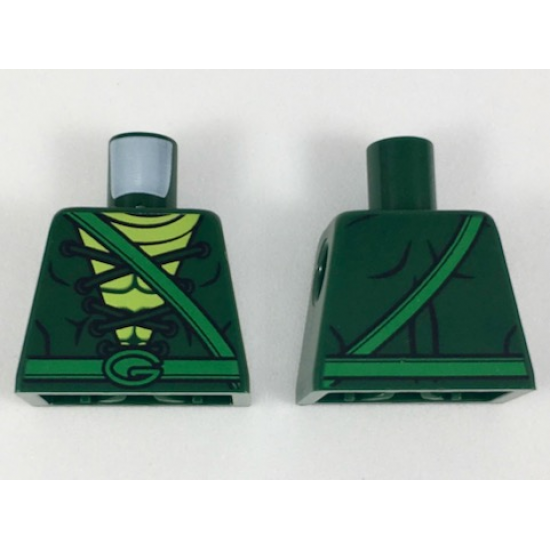 Torso Tunic with Laces over Lime Shirt, Green Belts with 'G' Buckle Pattern