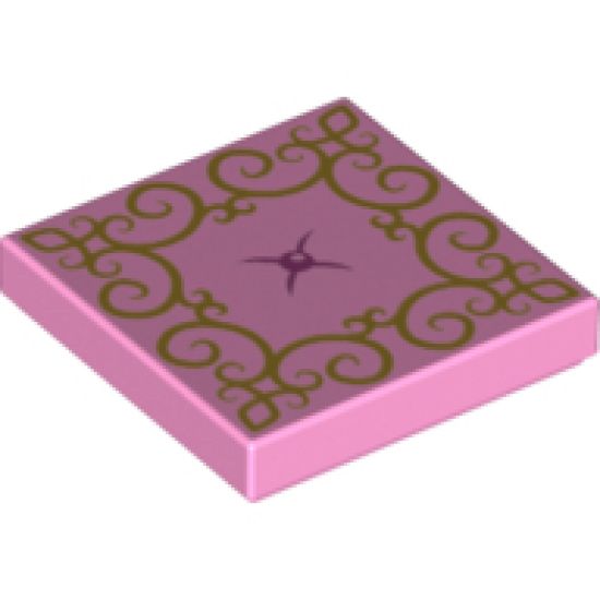 Tile 2 x 2 with Gold Lace and Bright Pink Button Pattern (Cushion)