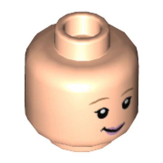 Minifigure, Head Dual Sided Female Medium Nougat Eyebrows, Bright Pink Lips, Open Smile / Closed Smile Pattern - Hollow Stud