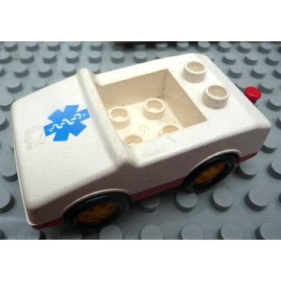 Duplo, Vehicle Car with 1 x 2 Studs with Red Base and EMT Star of Life Pattern