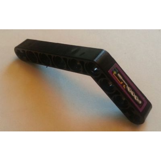 Technic, Liftarm 1 x 9 Bent (6 - 4) Thick with Light Gray Mechanical and Yellow and Dark Turquoise Wiring on Purple Background Pattern (Sticker) - Sets 3038 / 8266