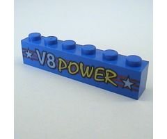 Brick 1 x 6 with Red Stripes and V8 Power logo Pattern